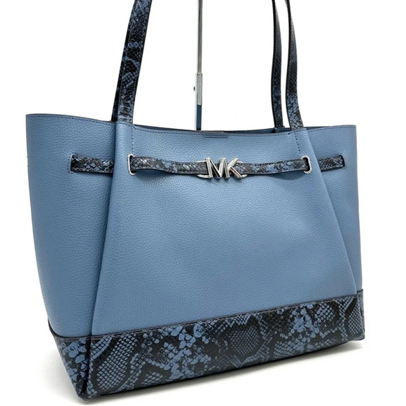 Michael Kors Handbags - Michael Kors Reed Large Tote Bag Denim Snakeskin Blue